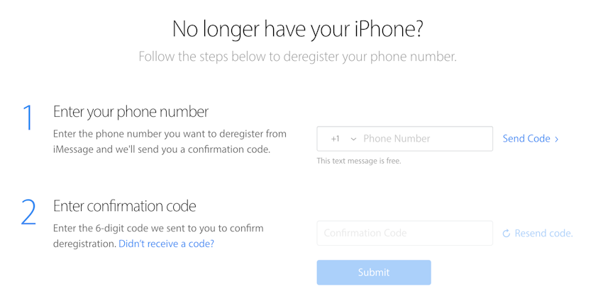 Disable and deregister iMessage on Apple’s website