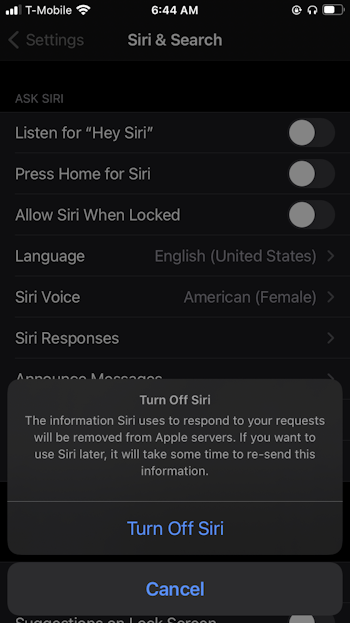 Disabling Siri on an iPhone