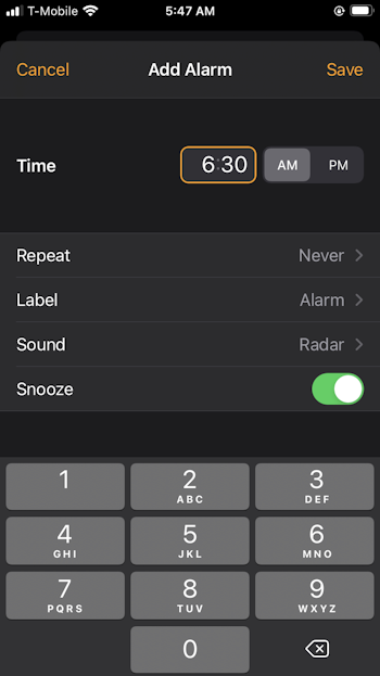 set alarm on iphone