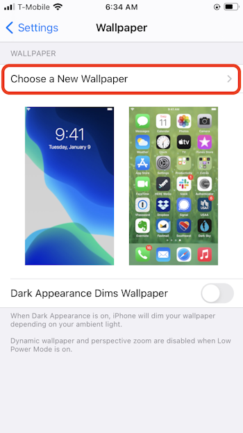 iPhone wallpaper settings