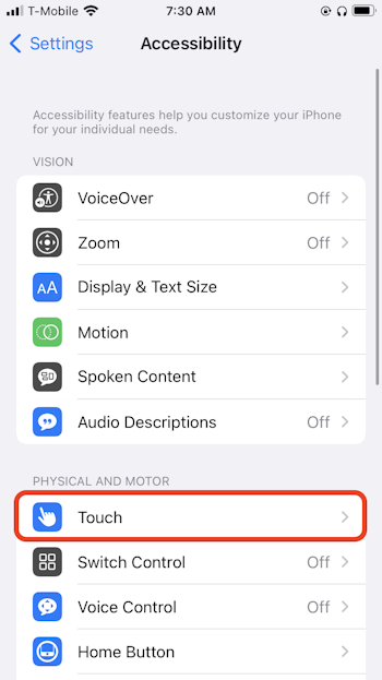 iPhone accessibility settings