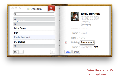 Adding a contact’s birthday information on your Mac