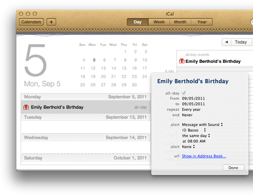 Viewing birthday on your Mac’s calendar