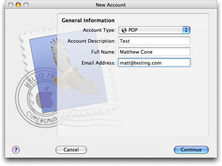 Adding an account to Apple’s Mail application