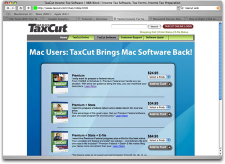 H&R Block’s TaxCut application for Mac