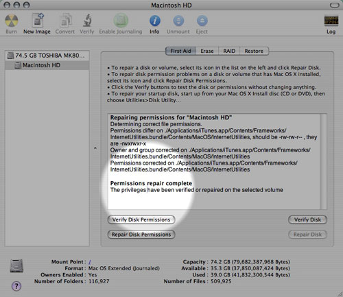 Verify Mac disk permissions