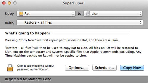 Using SuperDuper! to restore a Mac’s hard drive from backup